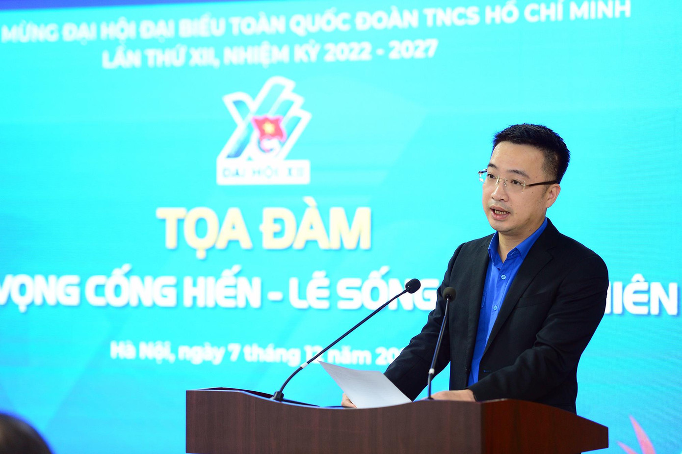 Anh Nguyễn Tường Lâm - Bí thư T.Ư Đoàn, Phó Chủ nhiệm thường trực Ủy ban Quốc gia về Thanh niên Việt Nam, phát biểu tại buổi toạ đàm.