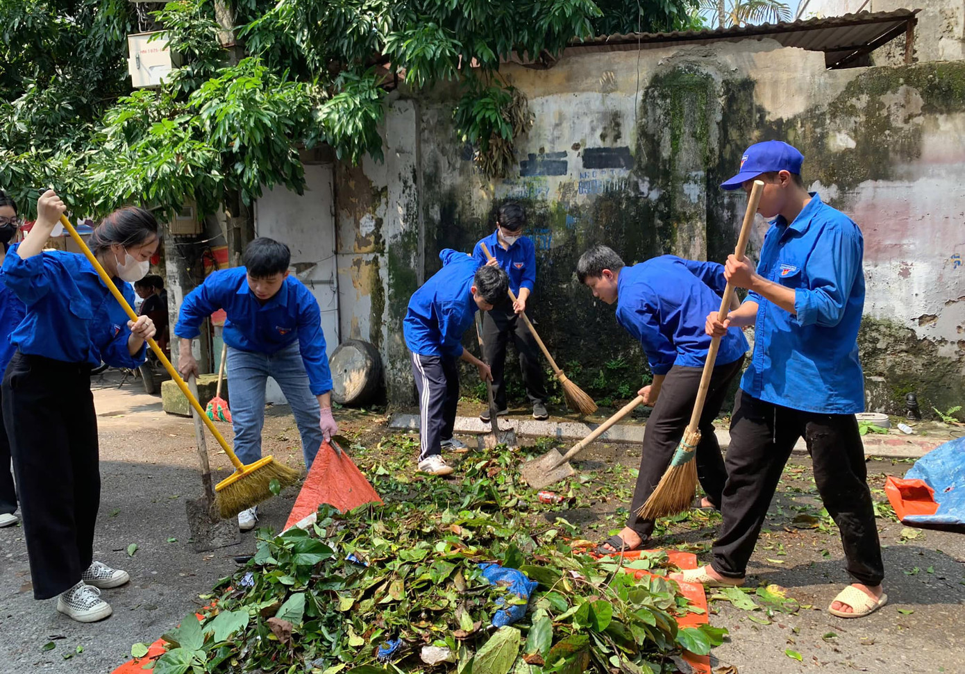 Thu gom rác thải, cành cây đổ gãy là những công việc chính của đội sinh viên tình nguyện. Thu gom rác thải, cành cây đổ gãy là những công việc chính của đội sinh viên tình nguyện.