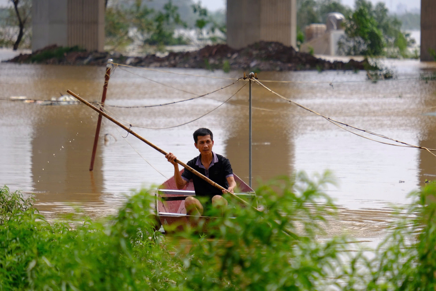 Một số chủ vườn tranh thủ dọn dẹp lại những gì còn sót lại.