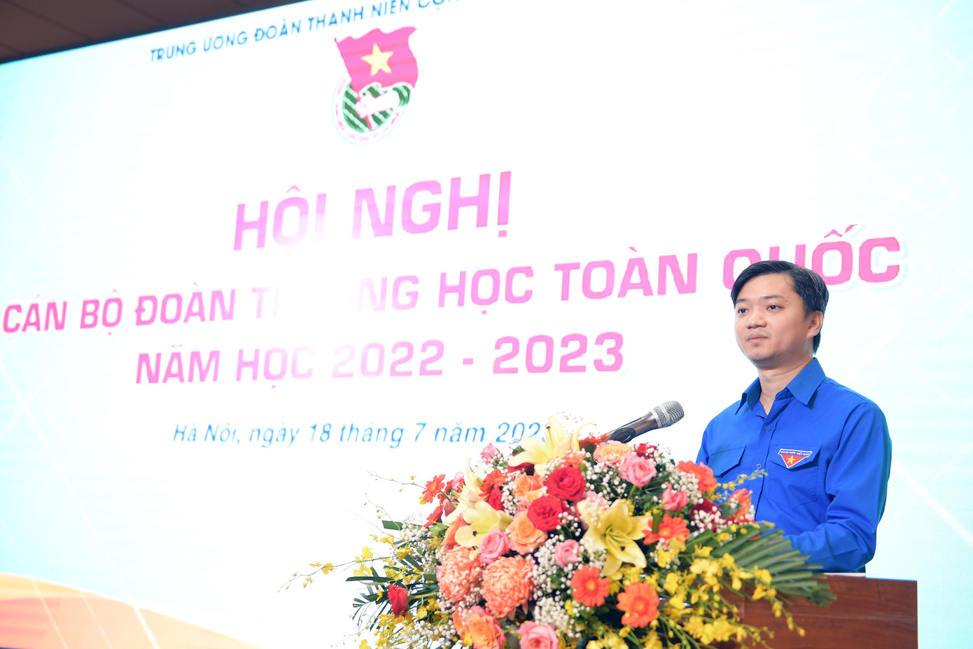 Anh Nguyễn Minh Triết - Bí thư T.Ư Đoàn, Chủ tịch T.Ư Hội Sinh viên Việt Nam phát biểu khai mạc Hội nghị. Ảnh: DƯƠNG TRIỀU