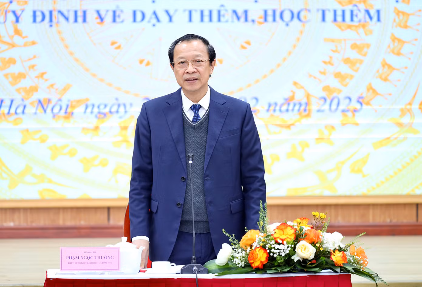 Thứ trưởng Bộ GD - ĐT Phạm Ngọc Thưởng phát biểu tại buổi kiểm tra. Thứ trưởng Bộ GD - ĐT Phạm Ngọc Thưởng phát biểu tại buổi kiểm tra.