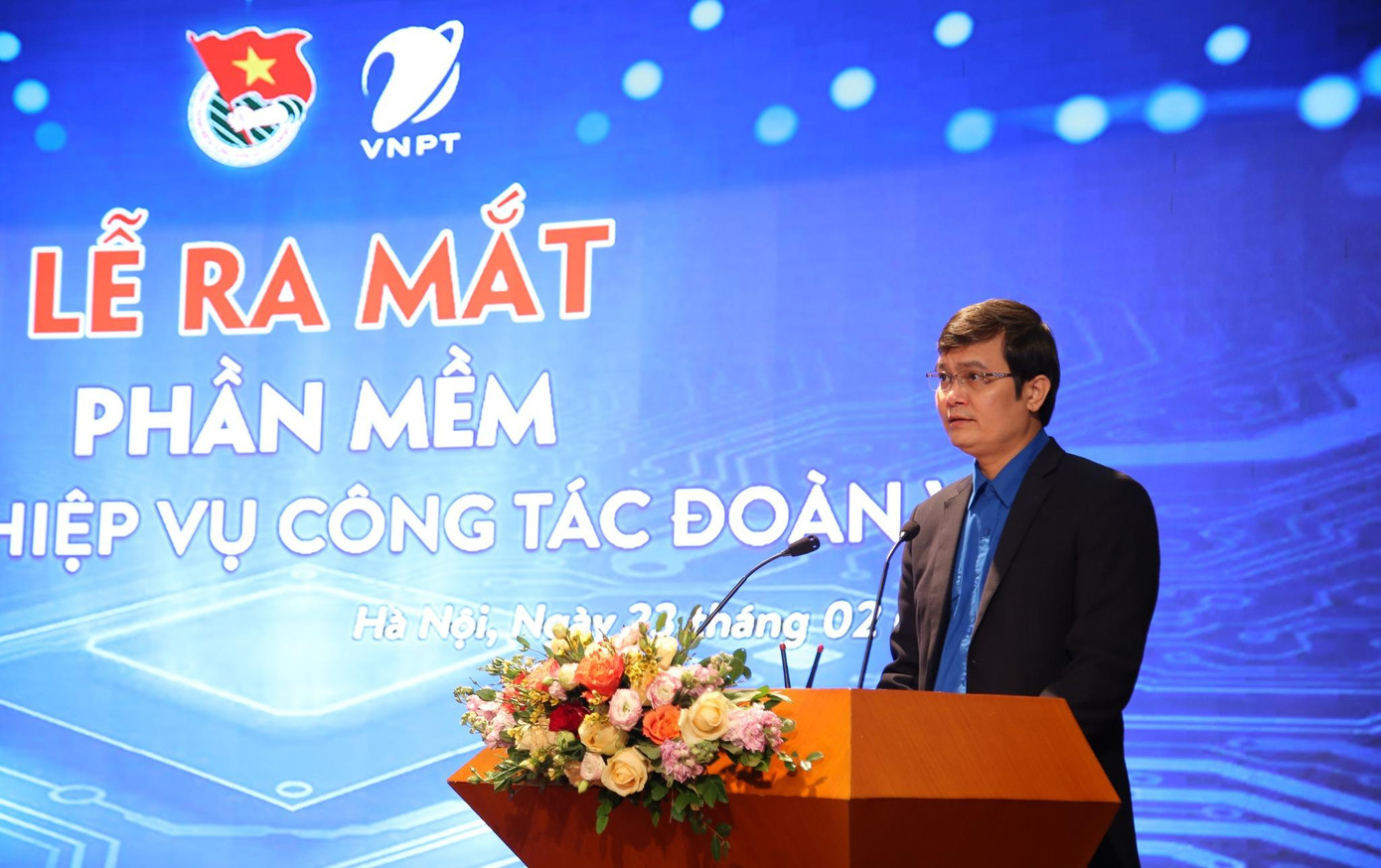 Anh Bùi Quang Huy, Ủy viên dự khuyết T.Ư Đảng, Bí thư thường trực T.Ư Đoàn phát biểu tại lễ ra mắt phần mềm.