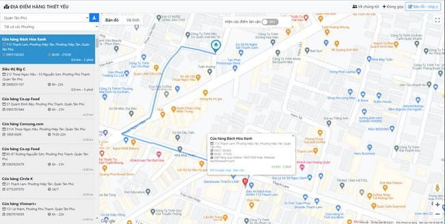 Website gợi ý lộ trình di chuyển tới một cửa hàng phù hợp.
