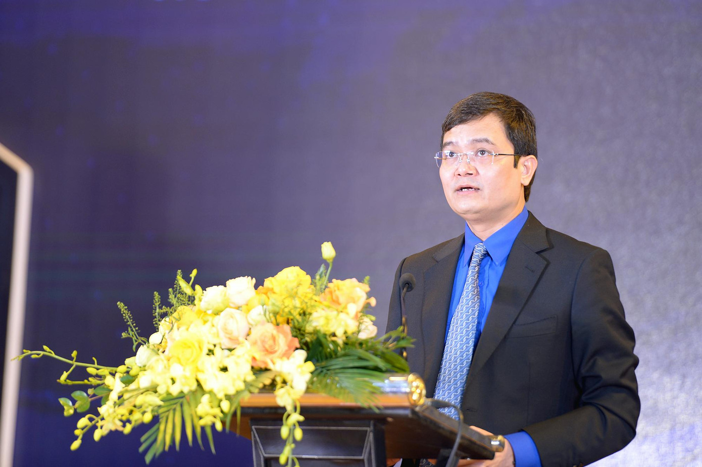 Anh Bùi Quang Huy, Ủy viên dự khuyết T.Ư Đảng, Bí thư thường trực T.Ư Đoàn, Chủ tịch T.Ư Hội Sinh viên Việt Nam phát biểu tại Lễ trao Giải thưởng. Ảnh: DƯƠNG TRIỀU