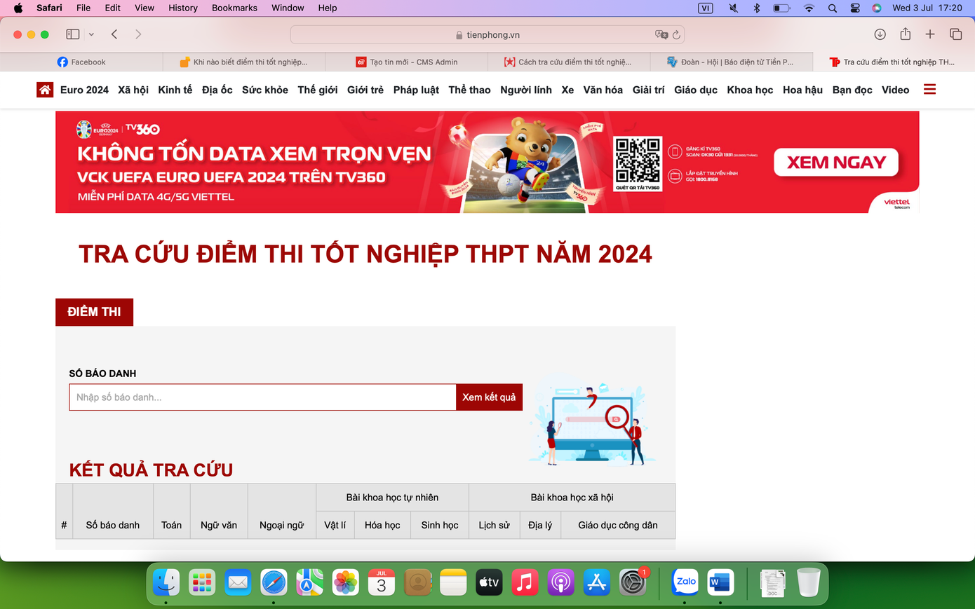 Trang tra cứu điểm thi tốt nghiệp THPT của Báo Tiền Phong. Trang tra cứu điểm thi tốt nghiệp THPT của Báo Tiền Phong.