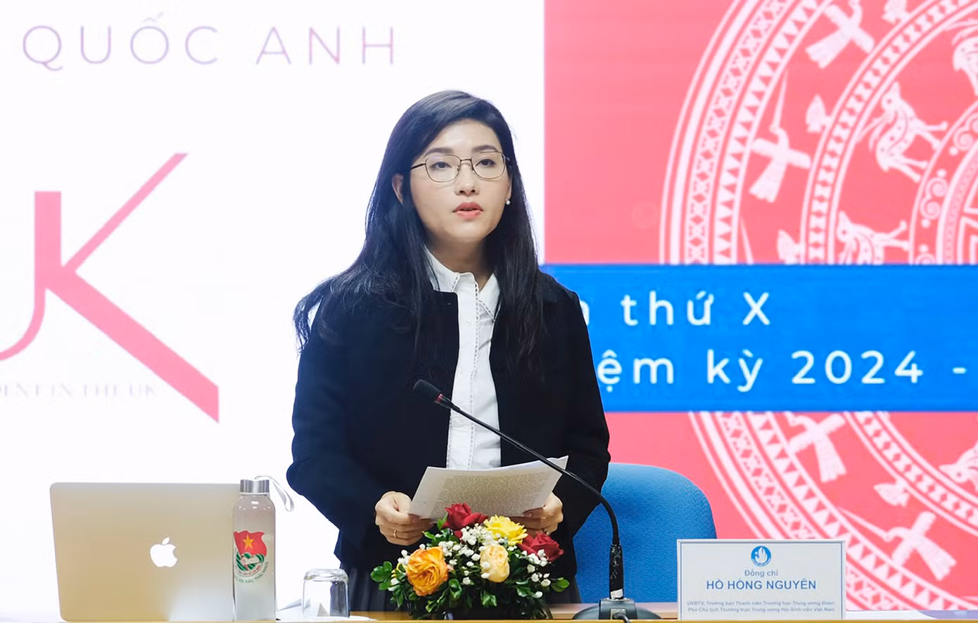 Chị Hồ Hồng Nguyên - Phó Chủ tịch thường trực T.Ư Hội Sinh viên Việt Nam phát biểu chỉ đạo Đại hội.