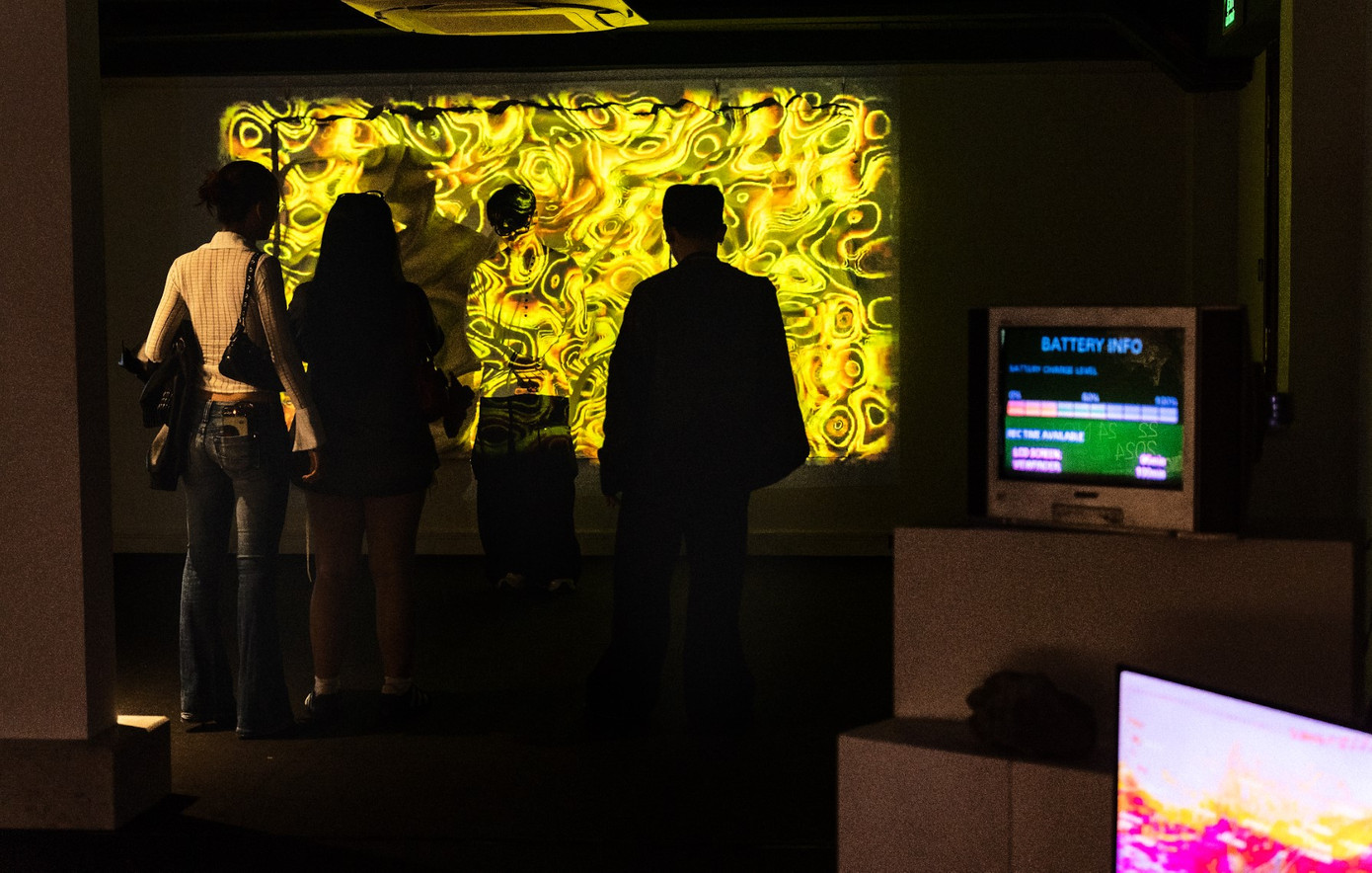 Khách tham quan triển lãm còn có thể tương tác với các tác phẩm. Khách tham quan triển lãm còn có thể tương tác với các tác phẩm.