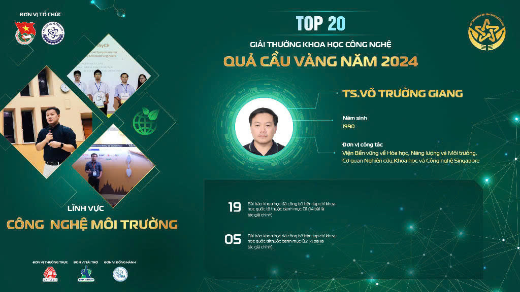 Ngoài ra, TS. Võ Trường Giang nghiên cứu phương pháp âm Carbon để khai thác khoáng sản từ nước muối siêu mặn.