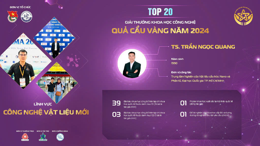 Cuối cùng, TS. Trần Ngọc Quang nghiên cứu chất xúc tác rẻ và phổ biến trong tự nhiên, thay thế cho kim loại quý hiếm.