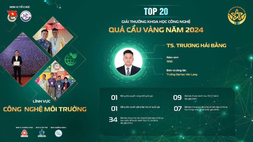 Trong khi TS. Trương Hải Bằng đóng góp vào xử lý nước mặt thông qua công nghệ hấp thụ ánh sáng và tạo ra các gốc tự do để phân hủy chất hữu cơ.