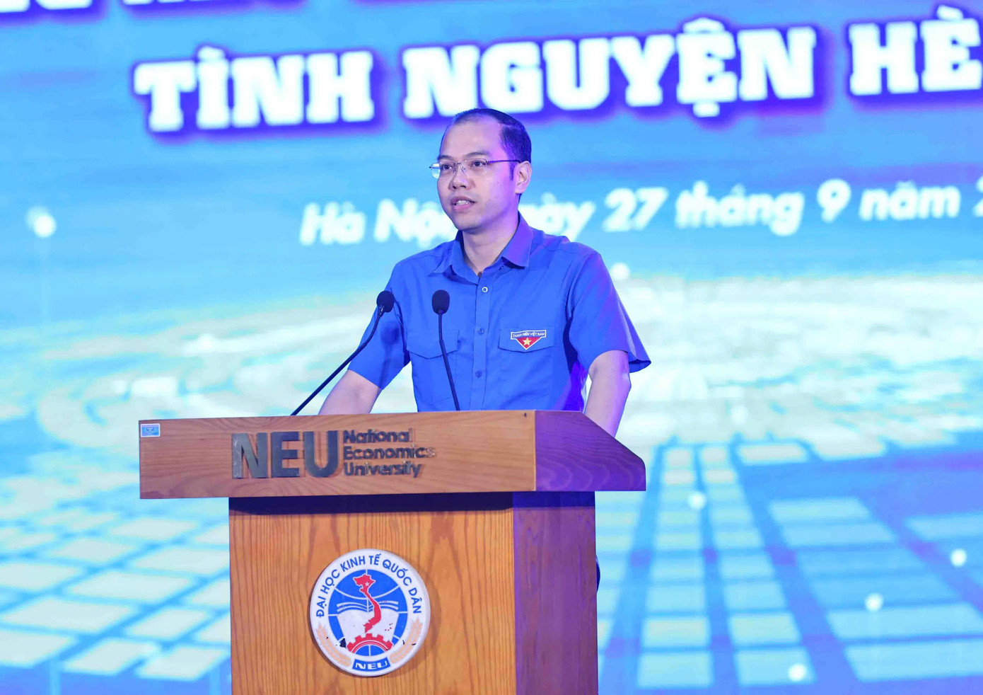 Anh Nguyễn Tiến Hưng – Phó Bí thư Thành Đoàn, Chủ tịch Hội Sinh viên TP. Hà Nội phát biểu tại Hội nghị Tổng kết Chiến dịch.