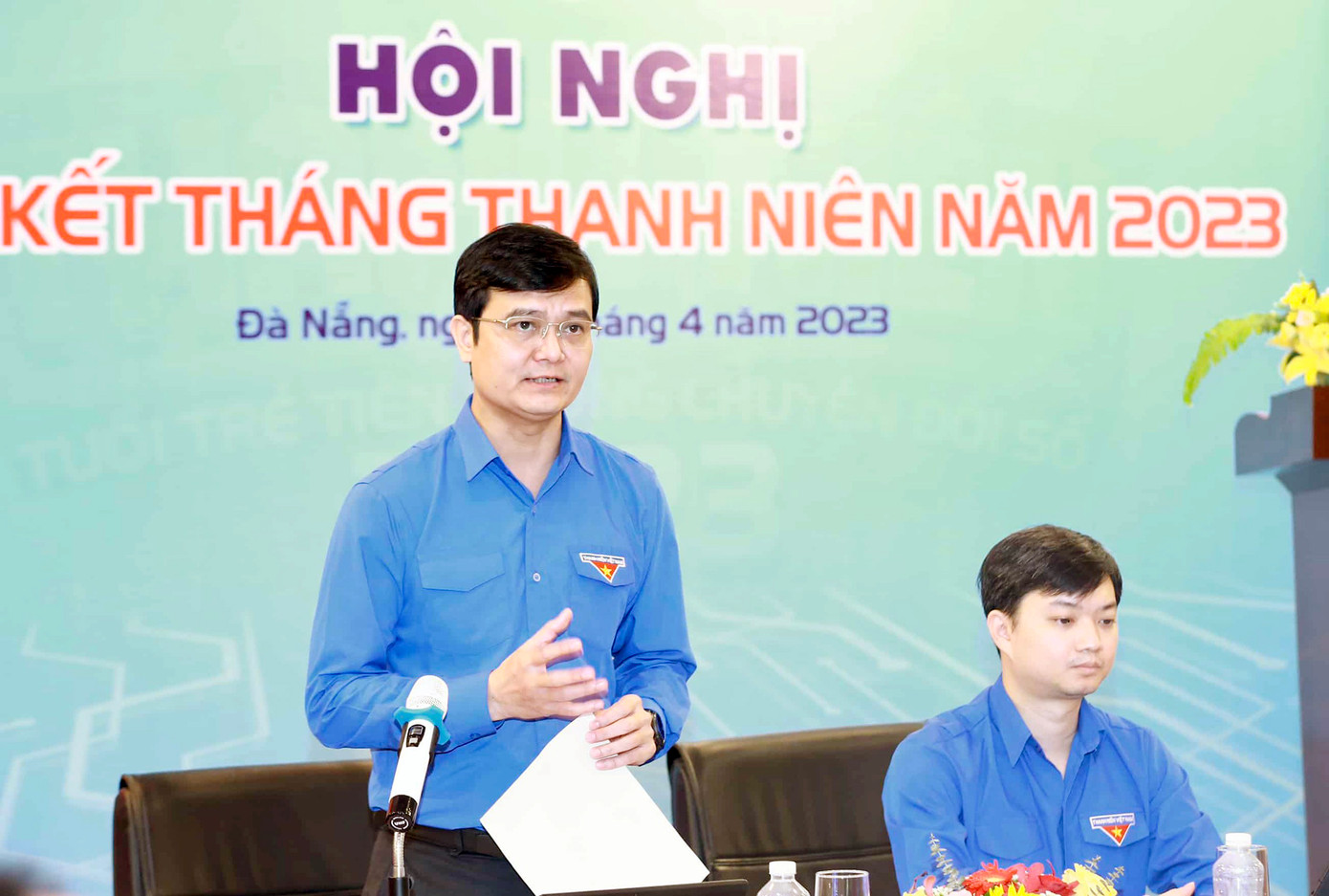 Anh Bùi Quang Huy - Ủy viên dự khuyết T.Ư Đảng, Bí thư thứ nhất T.Ư Đoàn và anh Nguyễn Minh Triết - Bí thư T.Ư Đoàn, Chủ tịch T.Ư Hội Sinh viên Việt Nam, chủ trì Hội nghị.
