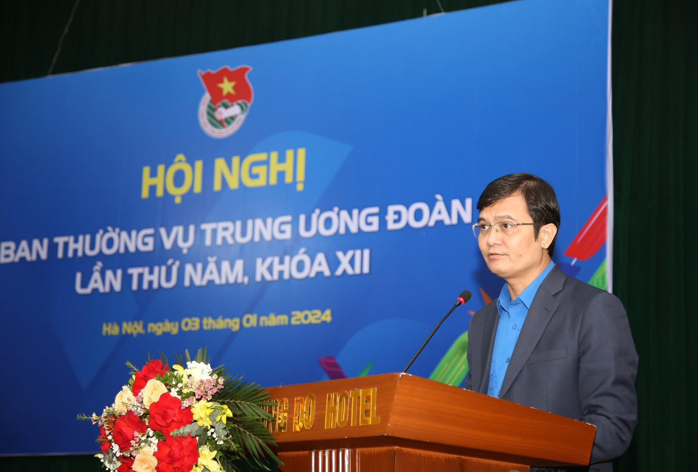 Anh Bùi Quang Huy - Ủy viên dự khuyết T.Ư Đảng, Bí thư thứ nhất T.Ư Đoàn phát biểu khai mạc Hội nghị. Ảnh: ĐĂNG HẢI