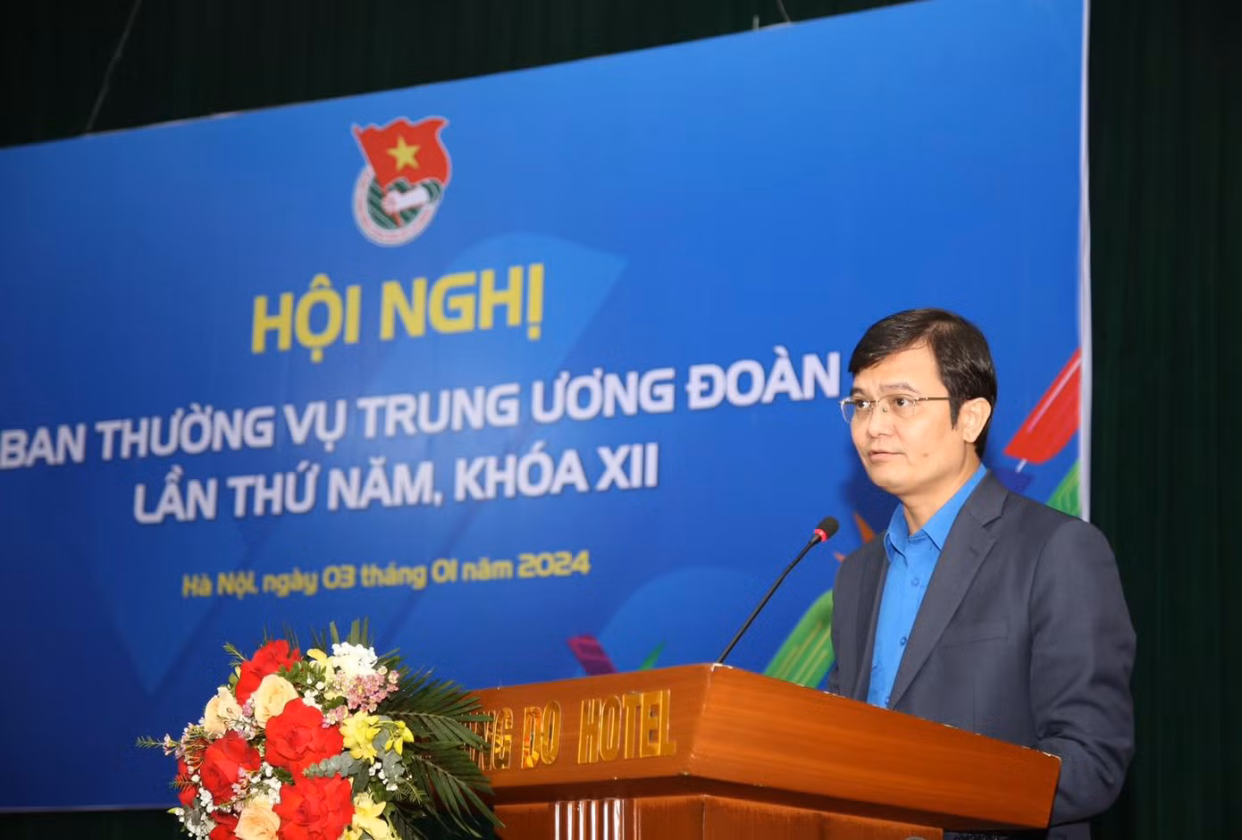 Anh Bùi Quang Huy - Ủy viên dự khuyết T.Ư Đảng, Bí thư thứ nhất T.Ư Đoàn phát biểu khai mạc Hội nghị. Ảnh: ĐĂNG HẢI