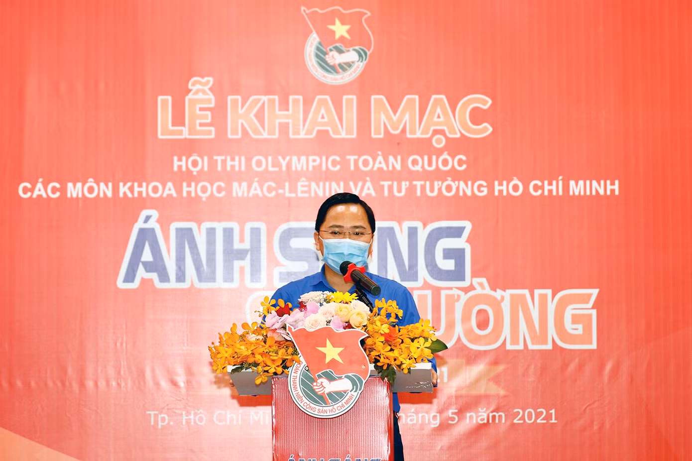 Anh Nguyễn Anh Tuấn, Ủy viên T.Ư Đảng, Bí thư thứ nhất T.Ư Đoàn, Chủ tịch Hội LHTN Việt Nam phát biểu khai mạc Hội thi Olymipic toàn quốc các môn Khoa học Mác - Lênin và Tư tưởng Hồ Chí Minh “Ánh sáng soi đường” lần thứ IV năm 2021.