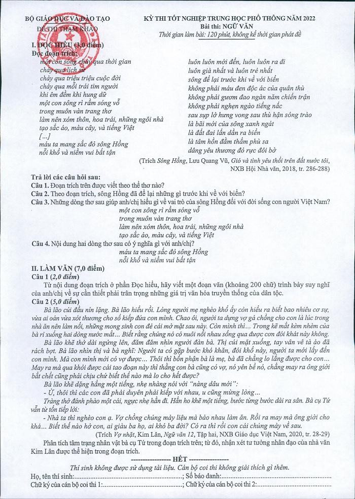 Bộ GD - ĐT vừa công bố đề thi tham khảo môn Ngữ văn của kỳ thi tốt nghiệp THPT 2022. Bộ GD - ĐT vừa công bố đề thi tham khảo môn Ngữ văn của kỳ thi tốt nghiệp THPT 2022.