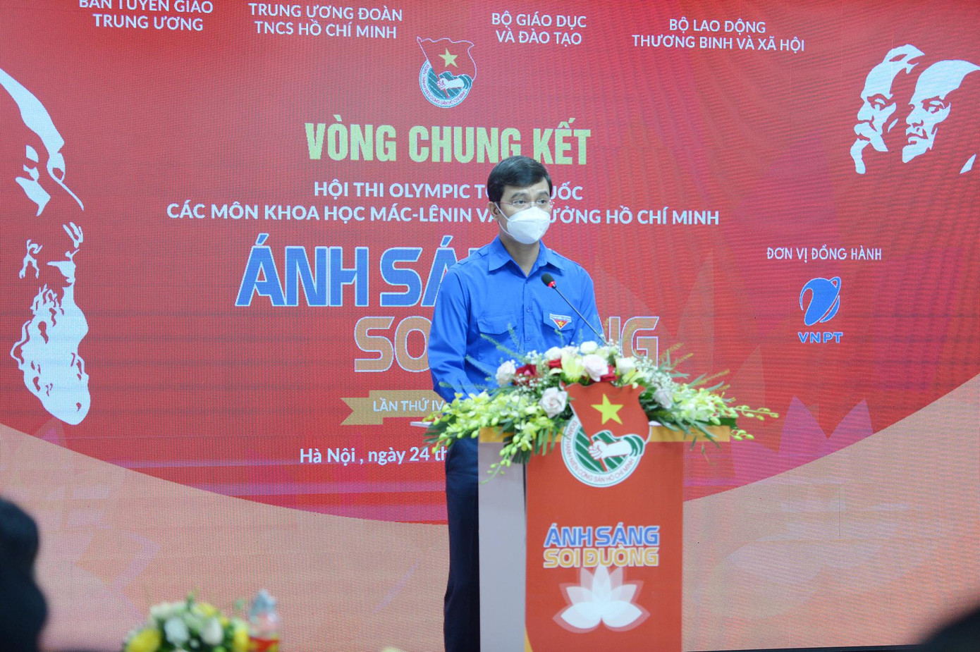 Anh Bùi Quang Huy, Ủy viên dự khuyết T.Ư Đảng, Bí thư thường trực T.Ư Đoàn, Chủ tịch T.Ư Hội Sinh viên Việt Nam phát biểu tại vòng Chung kết Hội thi.