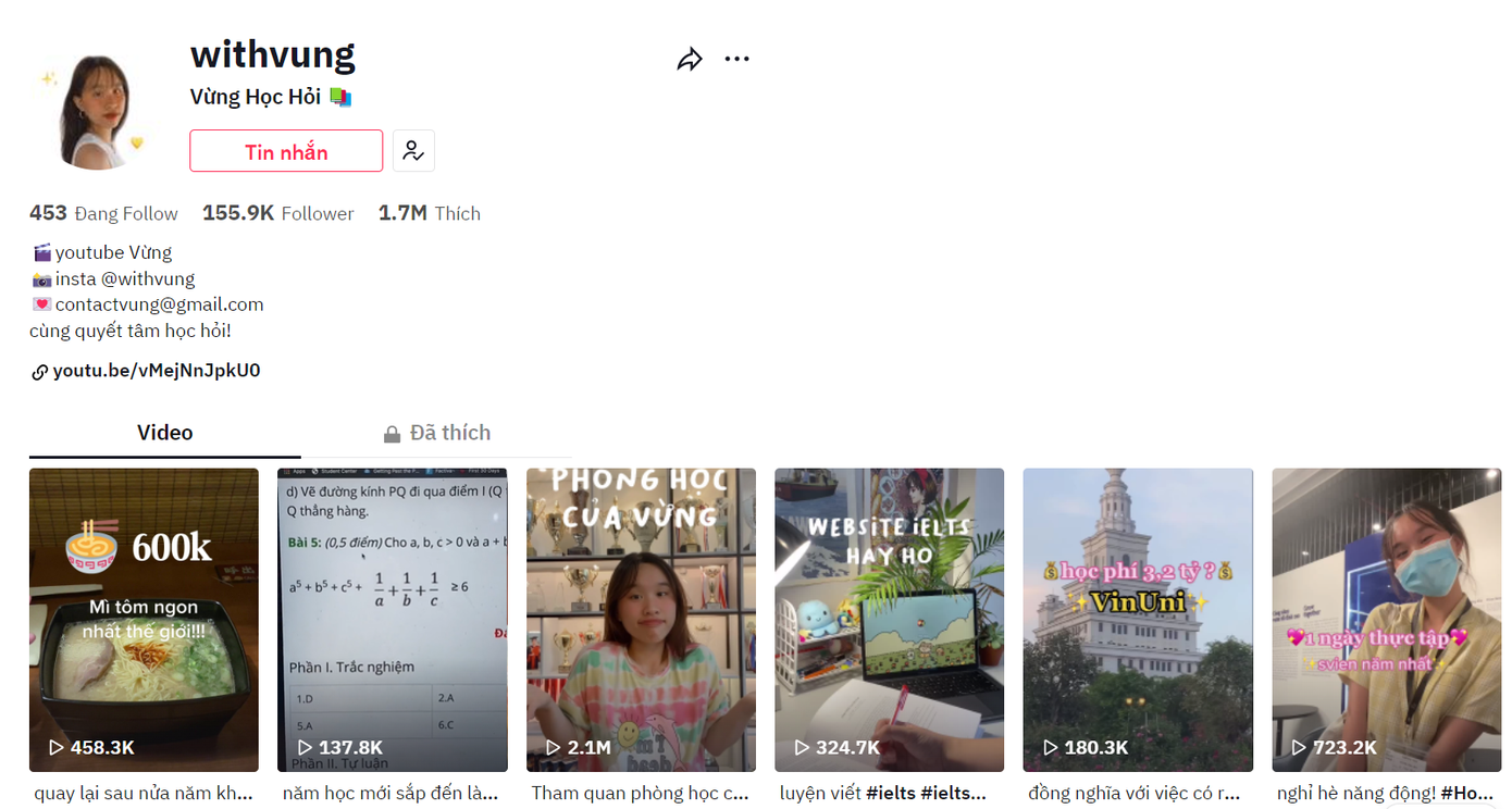 Kênh TikTok của Vừng thu về hơn 150K lượt theo dõi. Kênh TikTok của Vừng thu về hơn 150K lượt theo dõi.
