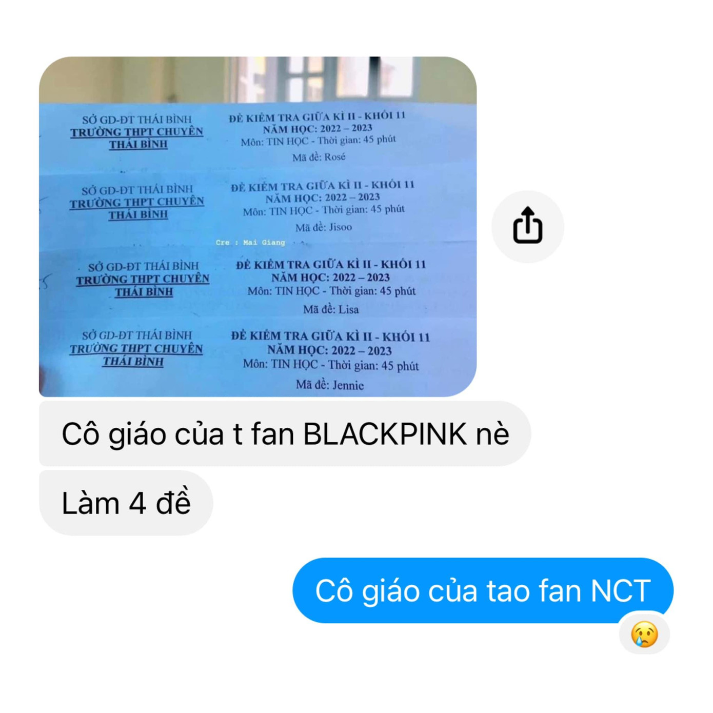 Khóc ròng khi biết rằng cô giáo của mình là fan của NCT, vậy là bạn biết đề kiểm tra tiếp theo sẽ có bao nhiêu mã đề rồi đấy! Nguồn: Trại Tâm Thần Đa Ngôn Ngữ 0.2 Khóc ròng khi biết rằng cô giáo của mình là fan của NCT, vậy là bạn biết đề kiểm tra tiếp theo sẽ có bao nhiêu mã đề rồi đấy! Nguồn: Trại Tâm Thần Đa Ngôn Ngữ 0.2