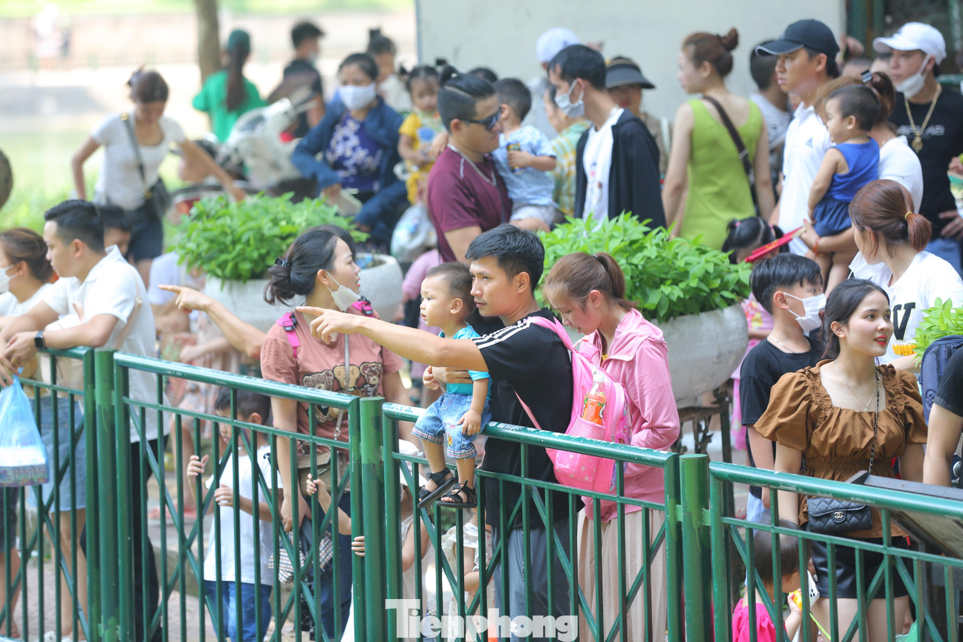 Dù có biển cảnh báo không leo trèo, nhưng nhiều gia đình vẫn phớt lờ nguy hiểm, để trẻ nhỏ ngồi lên thành rào ngắm các con thú.