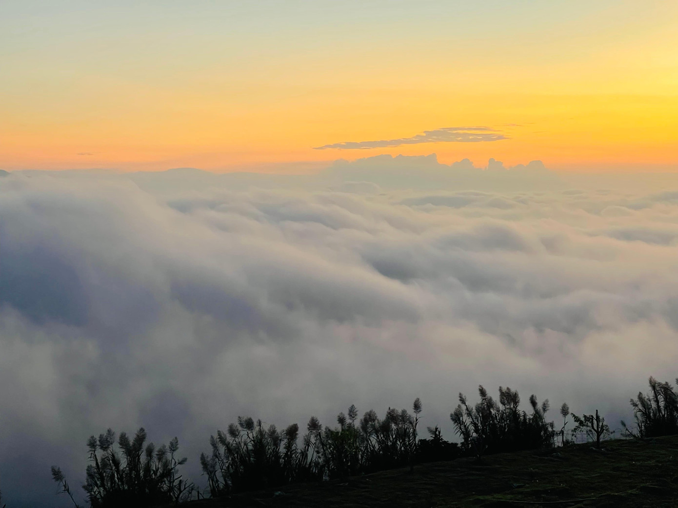 Từ trên đỉnh núi phóng tầm mắt ra xa, "biển mây" đẹp đến ngỡ ngàng...