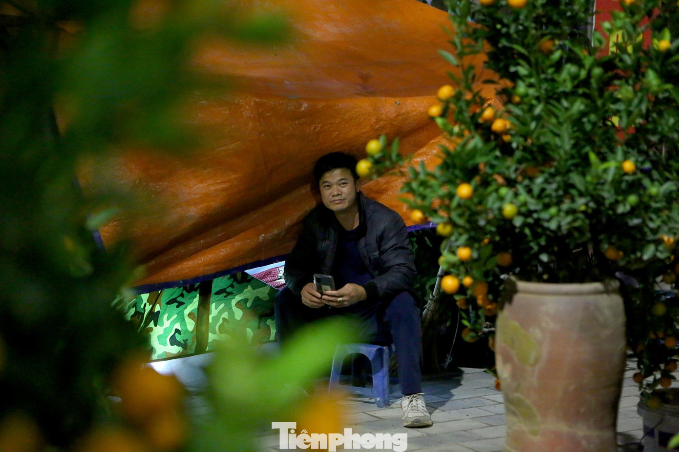 Anh Hoàng Văn Trọng cho biết, anh đã ở đây được hơn một tuần để bán cây tết. Năm nay sức tiêu thụ hàng bị chậm do ảnh hưởng của dịch COVID-19. Anh Hoàng Văn Trọng cho biết, anh đã ở đây được hơn một tuần để bán cây tết. Năm nay sức tiêu thụ hàng bị chậm do ảnh hưởng của dịch COVID-19.