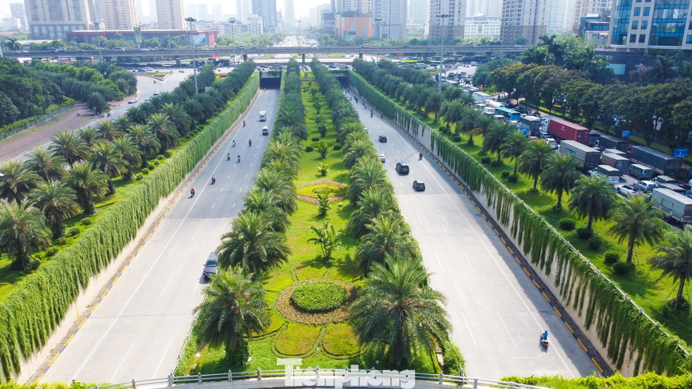 Tại khu vực này, cây xanh được trồng xen kẽ, tầng lớp bao phủ lấy nhau tạo nên một màu xanh mát mắt. Nhìn từ trên cao, hệ thực vật ở khu vực hầm chui Trung Hòa như một "lá phổi xanh thu nhỏ" giúp điều hòa không khí giữa những ngày hè oi bức.