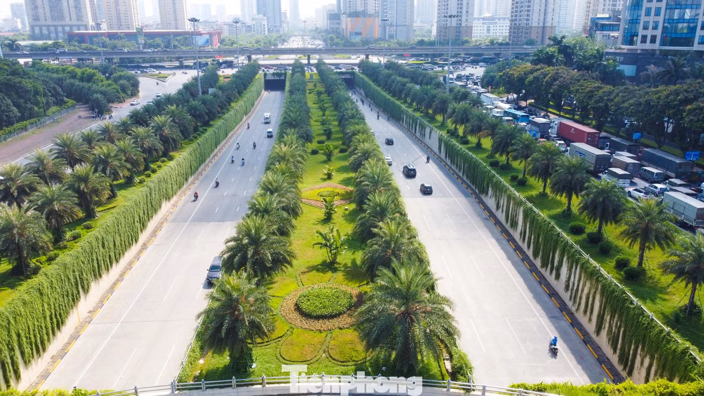 Tại khu vực này, cây xanh được trồng xen kẽ, tầng lớp bao phủ lấy nhau tạo nên một màu xanh mát mắt. Nhìn từ trên cao, hệ thực vật ở khu vực hầm chui Trung Hòa như một "lá phổi xanh thu nhỏ" giúp điều hòa không khí giữa những ngày hè oi bức.