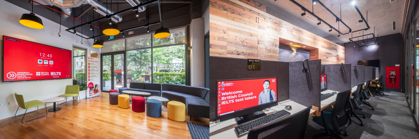Không gian bên ngoài và bên trong phòng thi tại các điểm thi IELTS trên máy của Hội đồng Anh Không gian bên ngoài và bên trong phòng thi tại các điểm thi IELTS trên máy của Hội đồng Anh