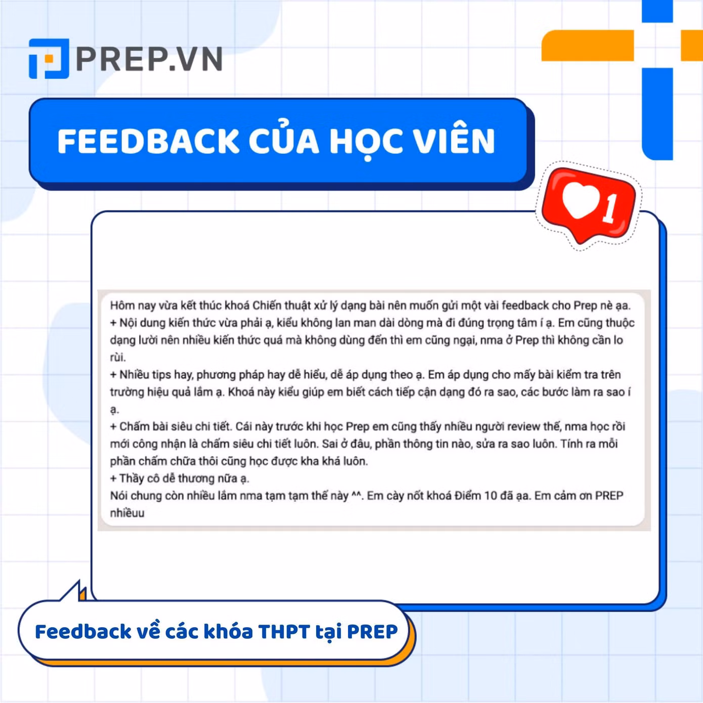 Phản hồi của học viên về khoá học THPT QG cùng Prep.vn