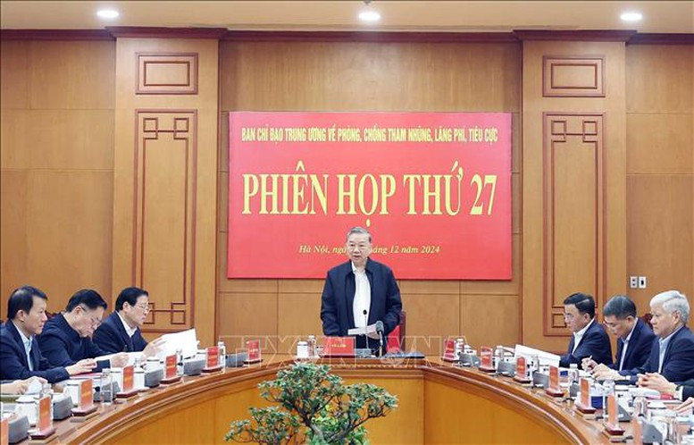 Tổng Bí thư Tô Lâm chủ trì Phiên họp thứ 27 Ban Chỉ đạo Trung ương về phòng, chống tham nhũng, lãng phí, tiêu cực - Ảnh: TTXVN Tổng Bí thư Tô Lâm chủ trì Phiên họp thứ 27 Ban Chỉ đạo Trung ương về phòng, chống tham nhũng, lãng phí, tiêu cực - Ảnh: TTXVN