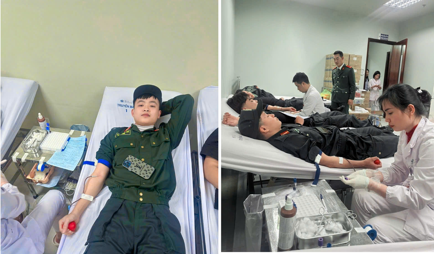 Cán bộ, chiến sĩ Cảnh sát cơ động đặc nhiệm Công an Hà Nội đã tình nguyện tham gia hiến máu khẩn cấp.