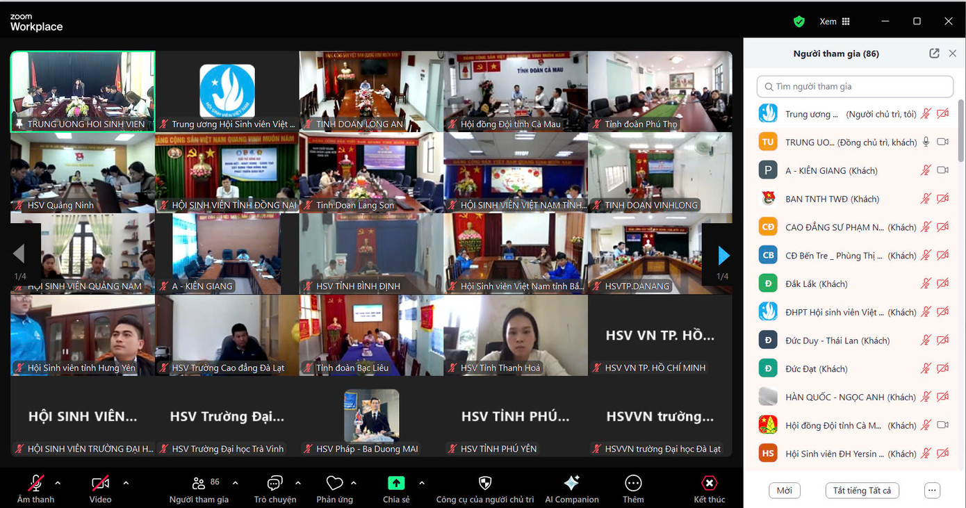 Hội nghị trực tuyến kết nối với 81 điểm cầu, trong đó, có 30 đơn vị Hội Sinh viên cấp tỉnh, thành phố, 37 Hội Sinh viên trường trực thuộc T.Ư, 14 Hội Sinh viên ngoài nước. Hội nghị trực tuyến kết nối với 81 điểm cầu, trong đó, có 30 đơn vị Hội Sinh viên cấp tỉnh, thành phố, 37 Hội Sinh viên trường trực thuộc T.Ư, 14 Hội Sinh viên ngoài nước.