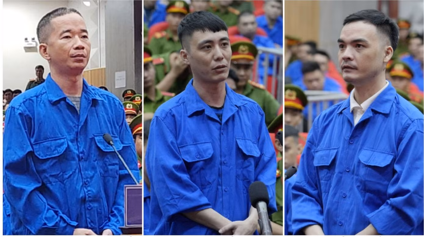 3 bị cáo Thái, Ngọc, Hiếu (từ trái sang) bị đề nghị án chung thân về tội "giết người".
