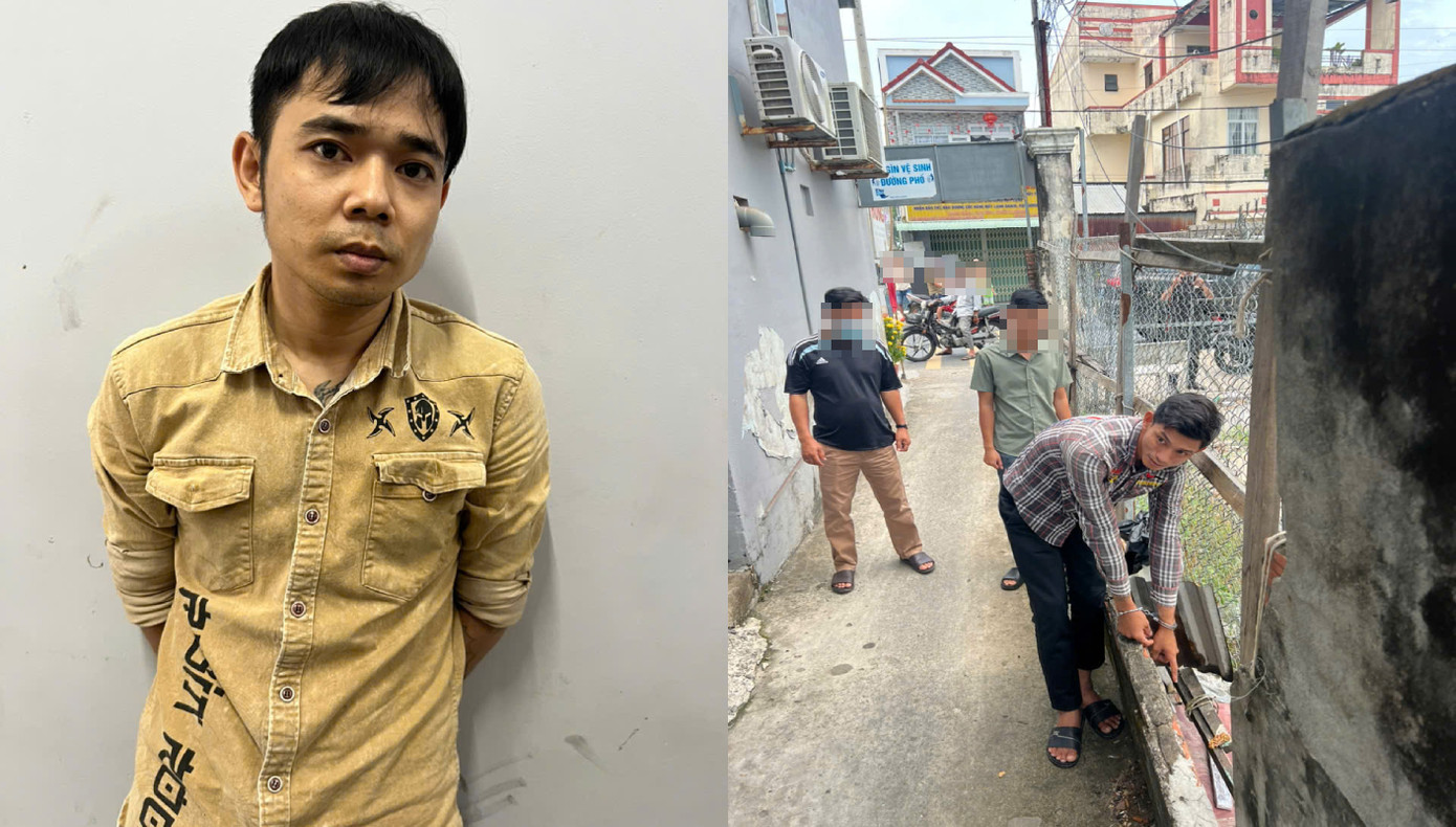 Bị can Mạc Hoàng Giang (áo vàng) Đỗ Văn Ngờ (áo sọc).