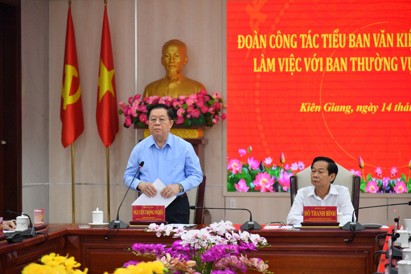 Trưởng Ban Tuyên giáo Trung ương - Nguyễn Trọng Nghĩa phát biểu tại buổi làm việc với tỉnh Kiên Giang. Ảnh: Văn Vũ.