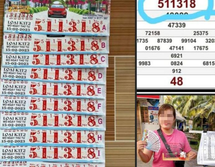 Hình ảnh lan truyền trên mạng một đại lý ở Trà Vinh bán 12 tờ vé số trúng giải đặc biệt. Hình ảnh lan truyền trên mạng một đại lý ở Trà Vinh bán 12 tờ vé số trúng giải đặc biệt.