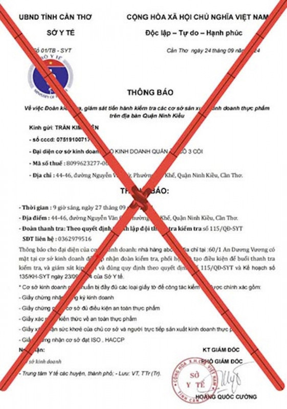 Văn bản giả mạo chữ ký ông Hoàng Quốc Cường. Văn bản giả mạo chữ ký ông Hoàng Quốc Cường.