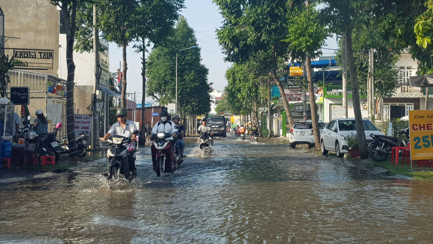 Khu nhà ở giảng viên Đại học Cần Thơ (quận Ninh Kiều, TP. Cần Thơ ngập sâu, kéo dài tới sáng 15/10.
