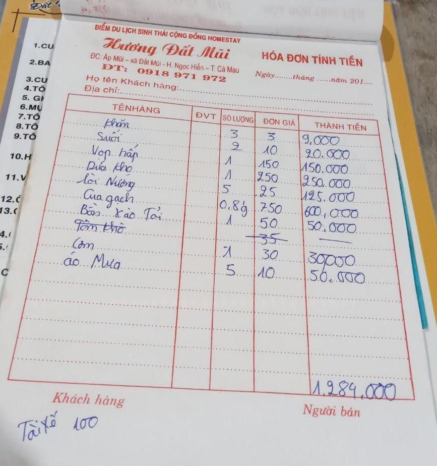 Hóa đơn lưu lại tại quán. Hóa đơn lưu lại tại quán.