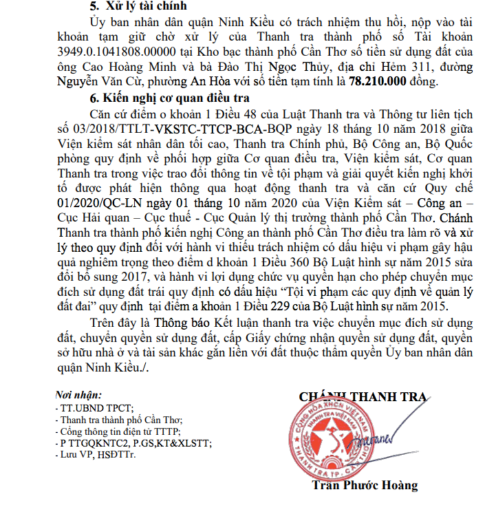 Thông báo Kết luận thanh tra