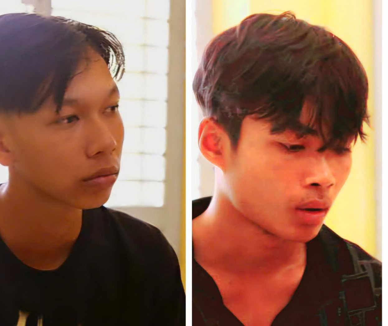 Khang (trái) và Mạnh tại cơ quan công an.