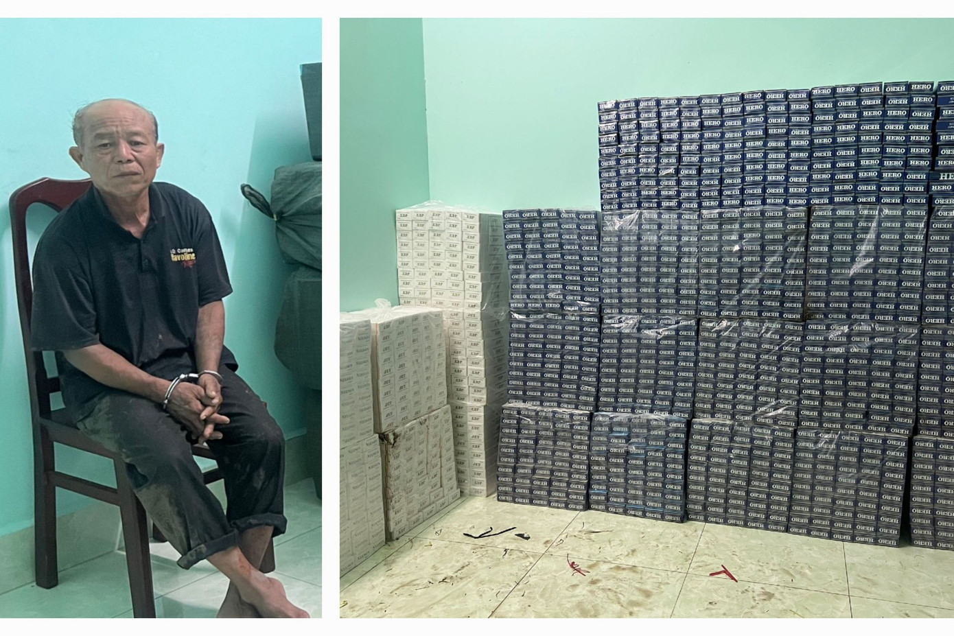 Tạ Văn Pói và tang vật bị thu giữ. Ảnh: Văn Vũ. Tạ Văn Pói và tang vật bị thu giữ. Ảnh: Văn Vũ.