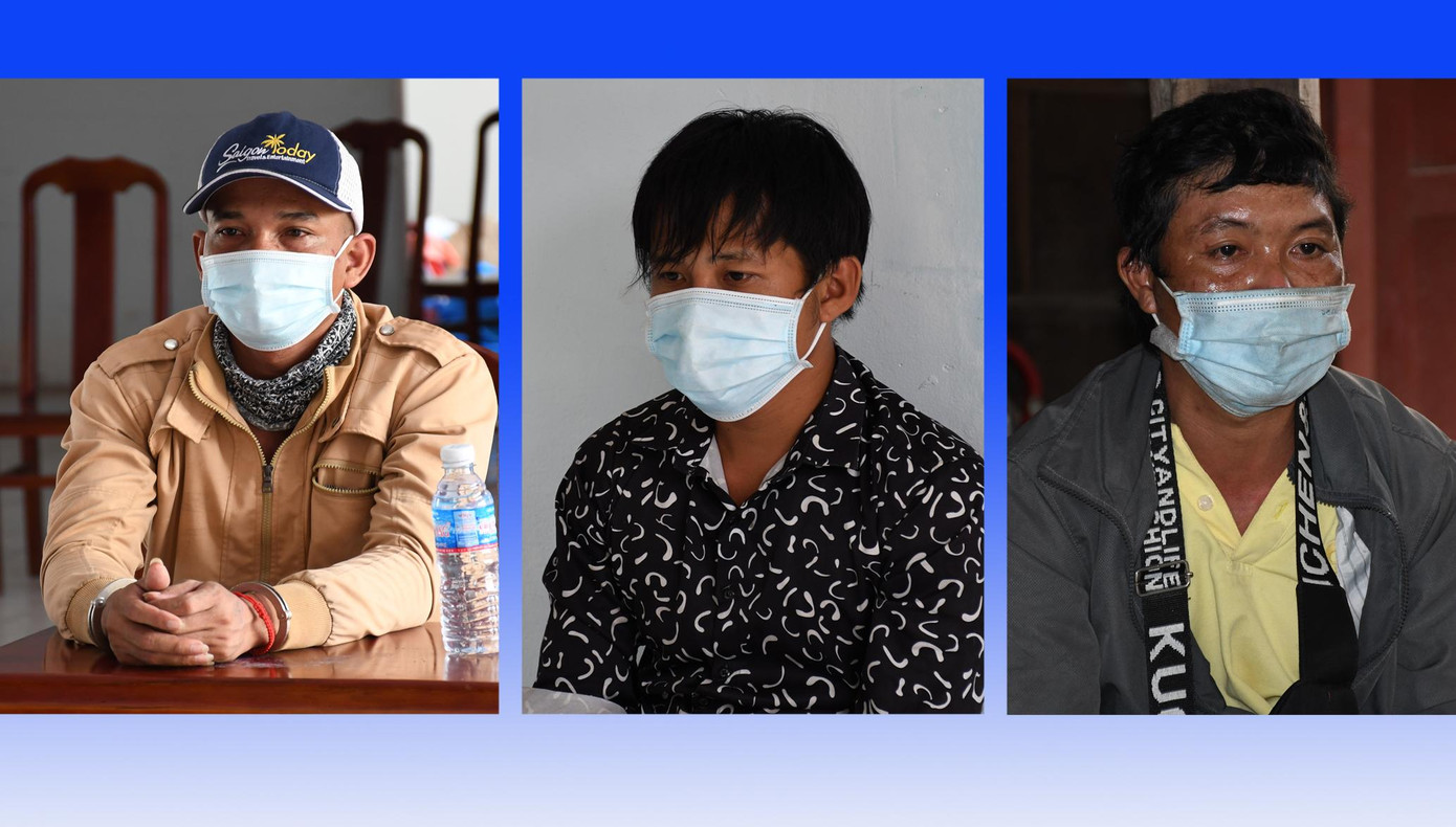 Lai, Rỡ, Thanh (từ trái sang) tại cơ quan công an. Ảnh H.G. Lai, Rỡ, Thanh (từ trái sang) tại cơ quan công an. Ảnh H.G.