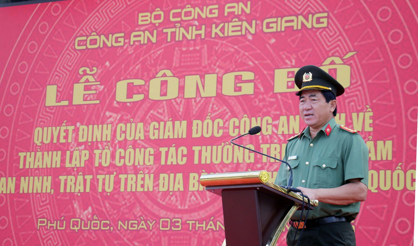 Đại tá Nguyễn Văn Hận, Giám đốc Công an tỉnh Kiên Giang phát biểu.