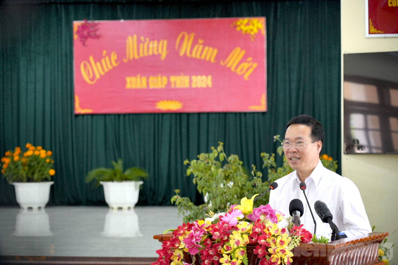 Chủ tịch nước Võ Văn Thưởng phát biểu chúc Tết, động viên cán bộ, chiến sĩ Trung đoàn 152, Quân khu 9.