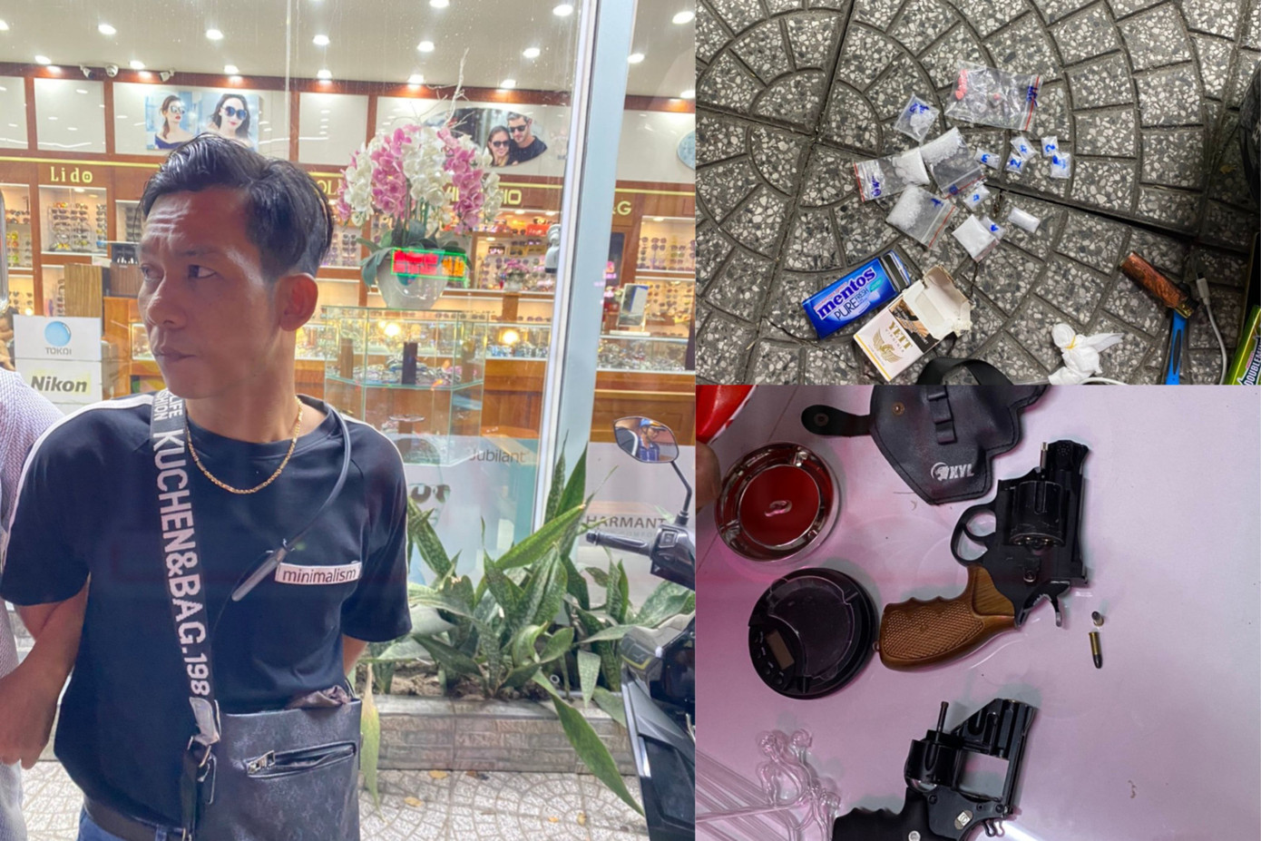 Nguyễn Ngọc Tuấn cùng tang vật công an thu giữ.