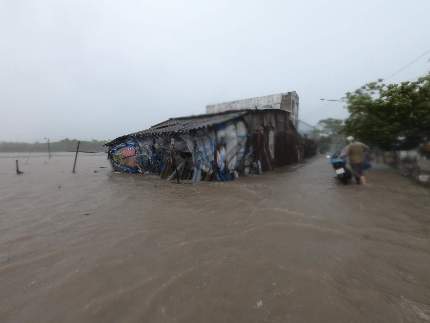 Ông Lê Văn Tòng nói thêm: “Sáng giờ tôi chỉ ăn có được trái chuối lót dạ. Nước ngập nhà hết trơn rồi nên đâu nấu nướng gì được đâu. Mấy hôm nay tôi thức trắng đêm, chứ đâu có chợp mắt được giây phút nào. Lo lắm chứ!”.