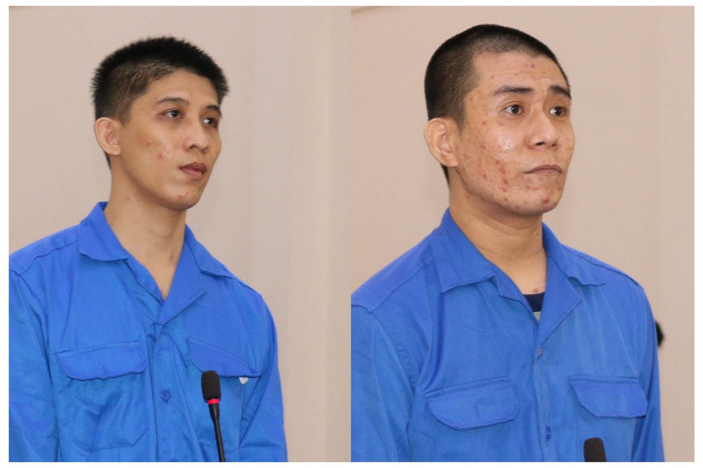 Bị cáo Vy Thanh Nhàn (bên trái) và bị cáo Lư Quang Tồng tại tòa. Ảnh: Phạm Hơn.