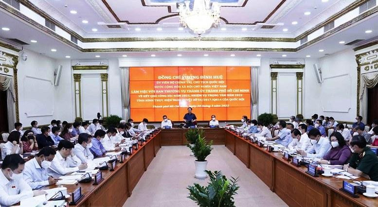 Đoàn công tác của Quốc hội do Chủ tịch Vương Đình Huệ dẫn đầu làm việc với TPHCM chiều 20/3